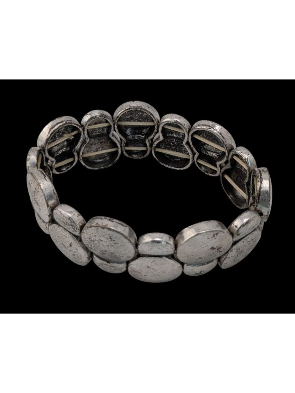 Boho Industrial Minimalist Silver Pebble Stretch Statement Bracelet